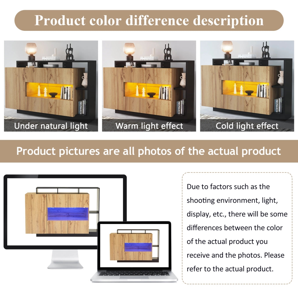 Mobile TV con 2 ante; LED RGB e ripiani regolabili - per soggiorno - 140×44×93.5 cm