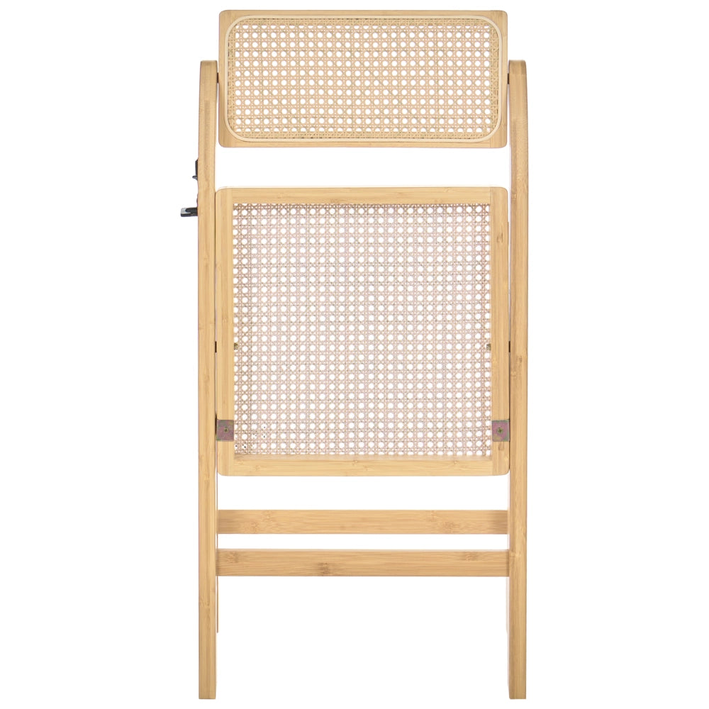 Set di 2 sedie da pranzo in bambù marrone chiaro e rattan sintetico pieghevoli stile boho per cucina e sala da pranzo