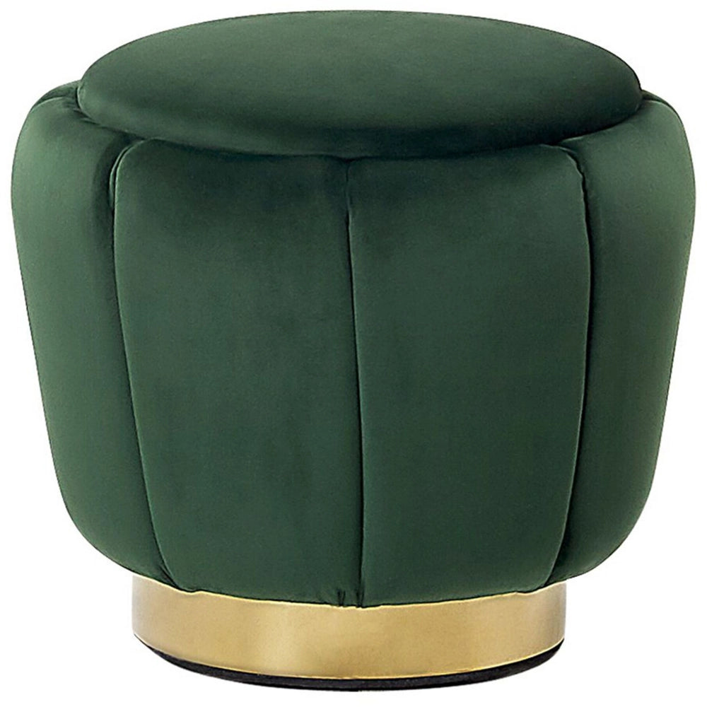 Pouf Velluto Verde Rivestimento Base Dorata ø 43 x 37 cm Poggiapiedi Glamdoratous
