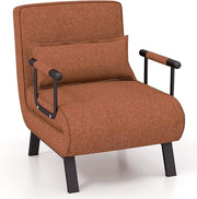4 in 1 Poltrona Letto Singolo, Poltroncina Pieghevole con Schienale Regolabile in 6 Posizioni, Sedile Imbottito Robusto, Divano Letto per Casa Ufficio, 79x65x79 cm (Caffè)