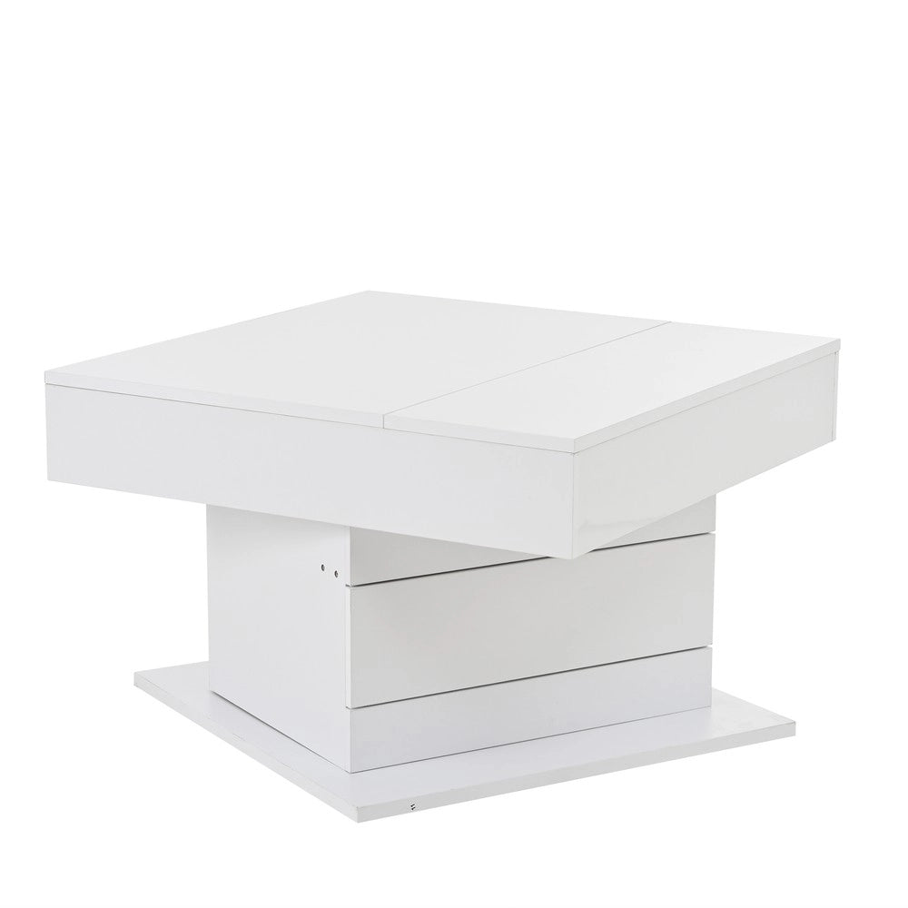 Tavolino da Caff¨¨ con Cassetto Girevole Alzabile ¨C MINIMAL ¨C Bianco Lucido 70x70x45