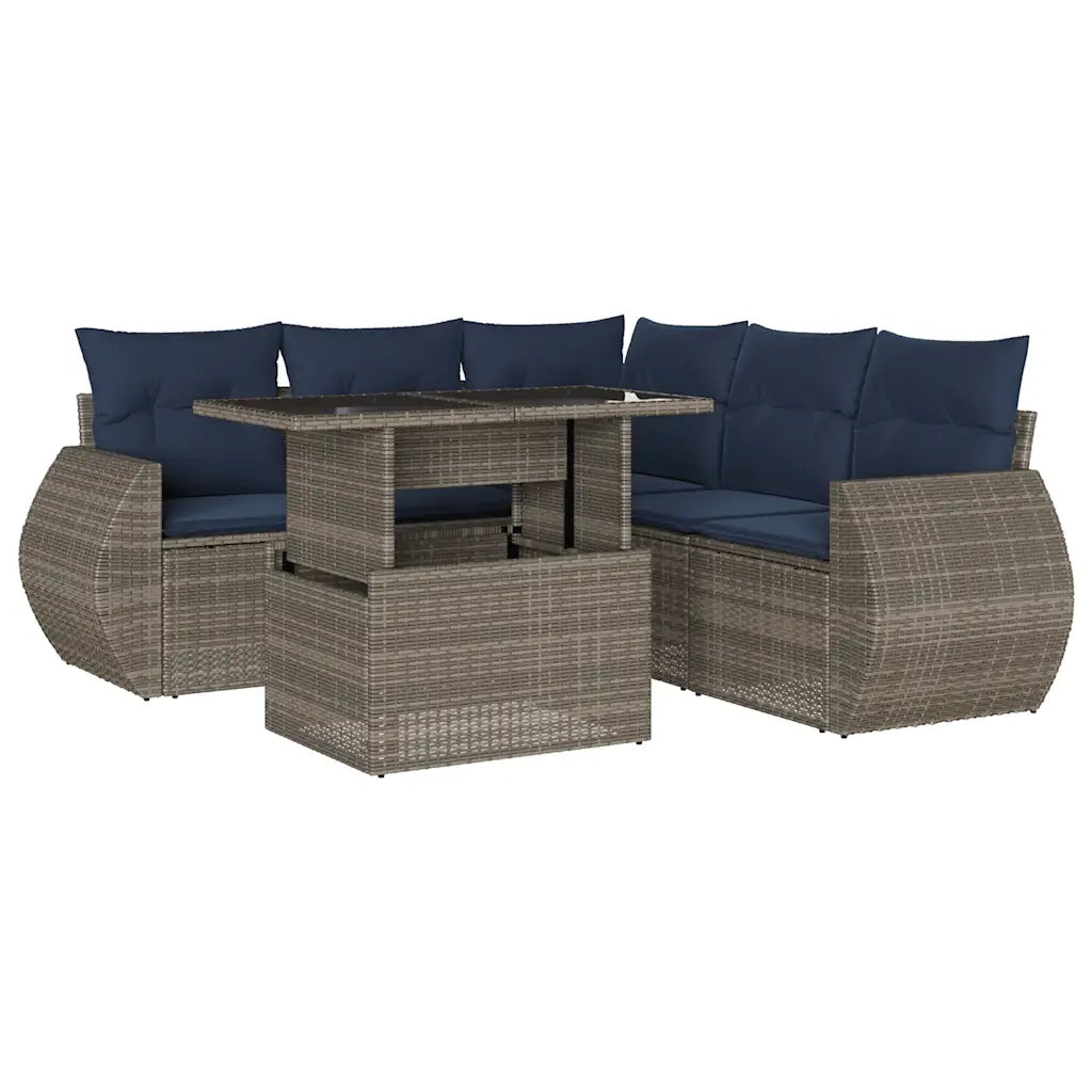 Set Divani da Giardino 6 pz con Cuscini Grigio in Polyrattan 3268531