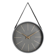 Orologio da Parete Rotondo Nero con Cinghia in Pelle Dorato - SIL