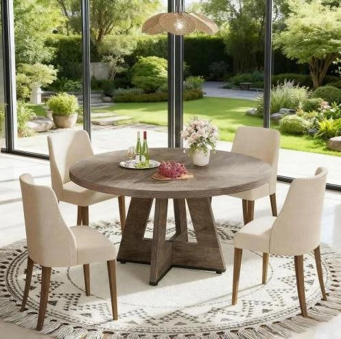 Tavolo da pranzo rotondo stile rustico Ø 120 cm grigio