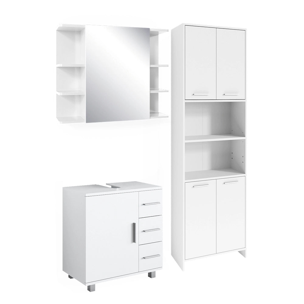 Vicco Set di mobili da bagno Bianco 3 pezzi, con mobile alto, mobile a specchio per il bagno e mobiletto per lavabo