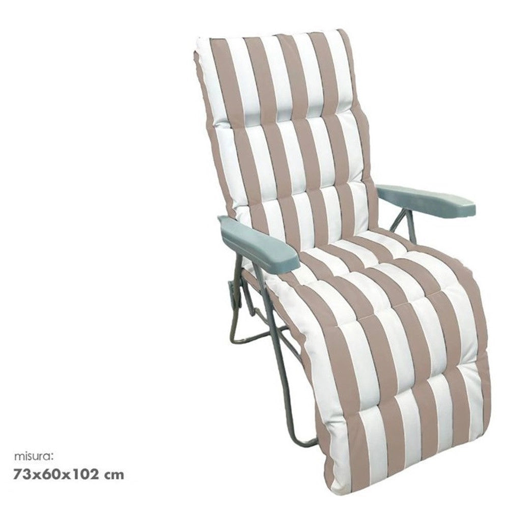Trade Shop - Sedia A Sdraio Con Cuscino Imbottito A Righe Bianca Tortora 73x60x102 Cm Poltrona 512004 -