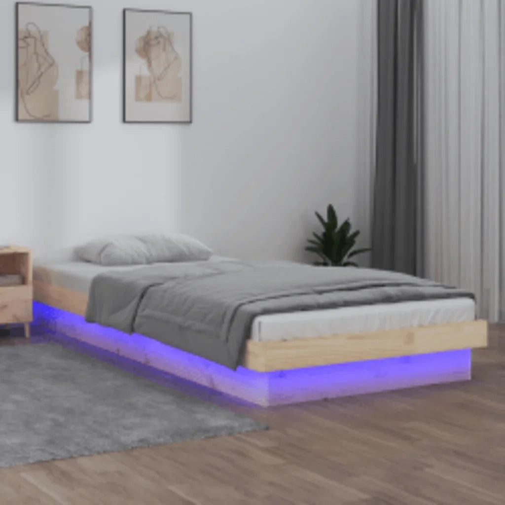 Letto singolo | Letto per adulti | Giroletto con LED 100x200 cm in Legno Massello