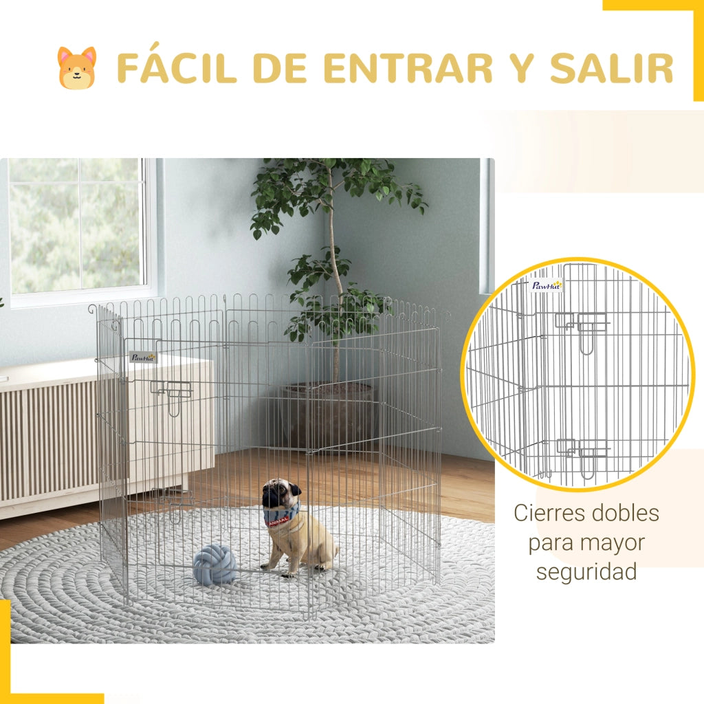 Recinto per Cani Pieghevole 8 Pezzi con Porta ¨C zephmum ¨C Grigio Acciaio 63x91 cm