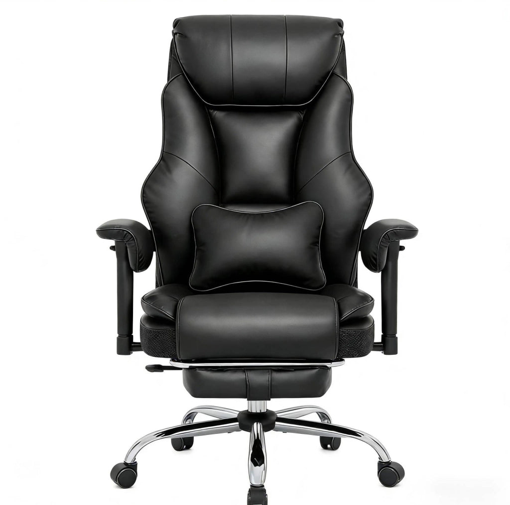 Sedia da ufficio ergonomica nera con poggiapiedi estensibile