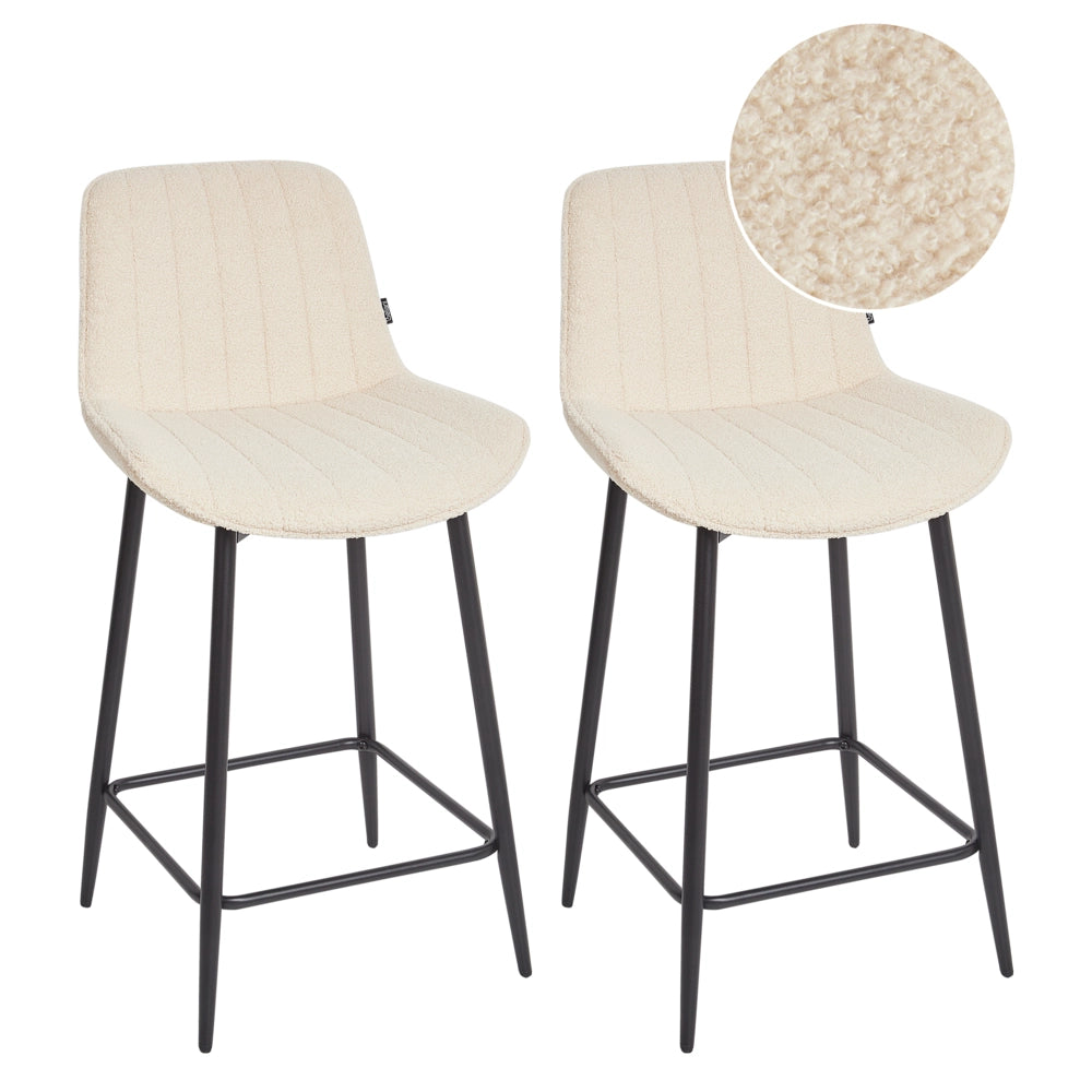 Set di 2 sedie da bar Beige chiaro senza braccioli Boucle nero Gamba d'acciaio Design moderno Sedute per la sala da pranzo