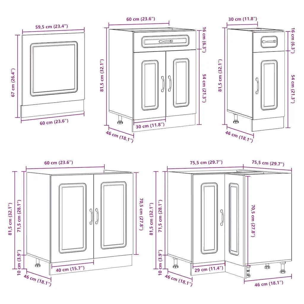Set Mobili da Cucina 11 pz Kalmar Rovere Marrone in Truciolato 3314888