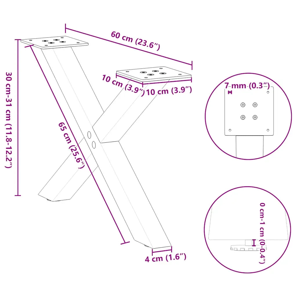 Gambe per Tavolino da Caffè a Forma di X 2 pz Nere 60x(30-31) cm Acciaio 4012880