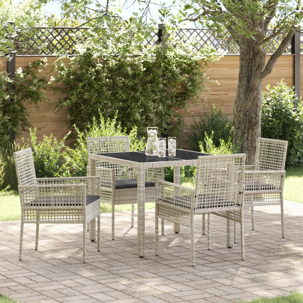 Set da pranzo da giardino 5 pezzi con cuscini grigio chiaro in polyrattan