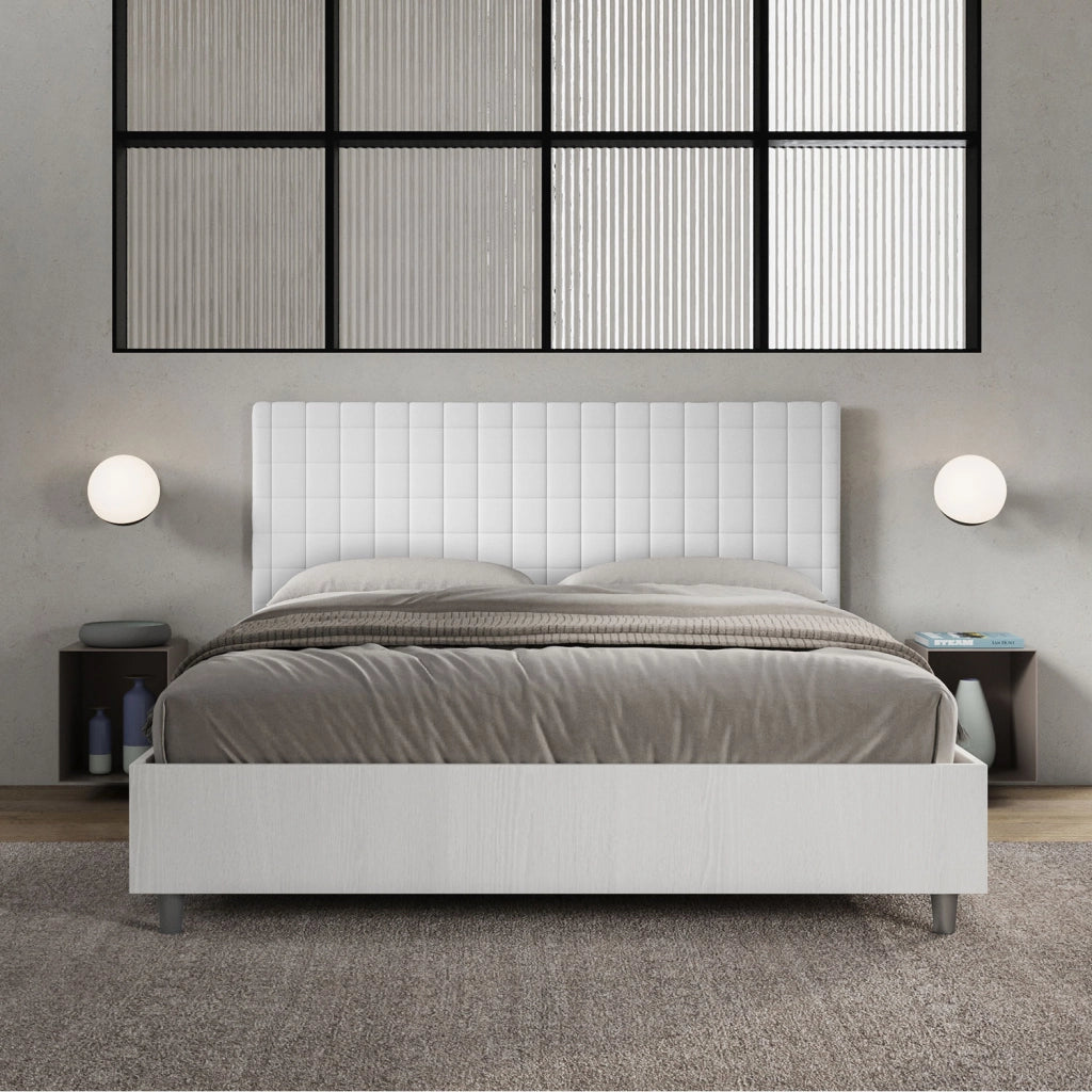 BS COM Letto matrimoniale contenitore 160x200 bianco frassino testata similpelle bianco