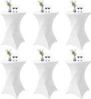 Set di 6 tappeti di stoffa elastica bianchi per tavolo da bistro, diametro 80-85 cm, tappeto elastico da tavolo in spandex, rinforzo nel piede per matrimoni, feste di compleanno, banchetti, tavoli alti e tavoli da bistro (80 x 110 cm, bianco)