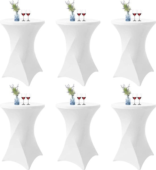 Set di 6 tappeti di stoffa elastica bianchi per tavolo da bistro, diametro 80-85 cm, tappeto elastico da tavolo in spandex, rinforzo nel piede per matrimoni, feste di compleanno, banchetti, tavoli alti e tavoli da bistro (80 x 110 cm, bianco)