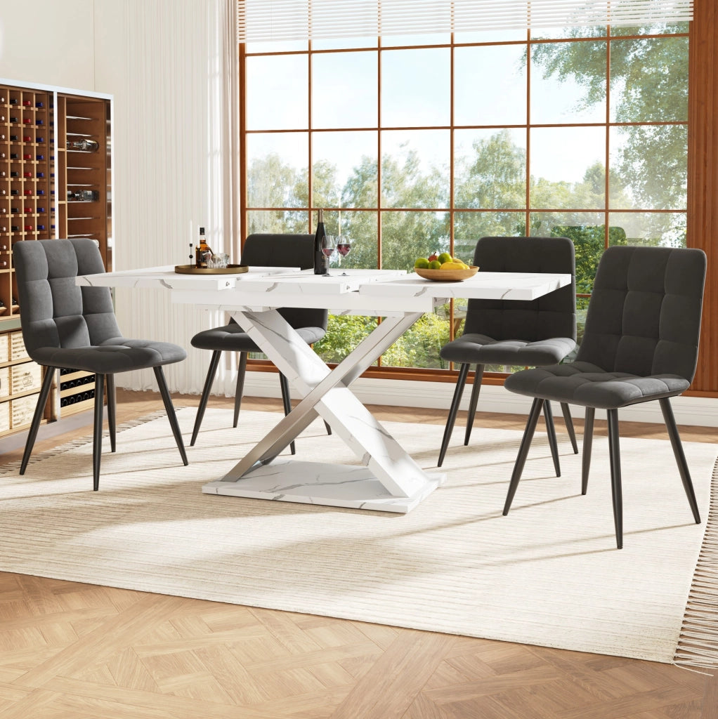 Tavolo da pranzo allungabile 118-157x75x76.4 cm; MDF effetto marmo bianco