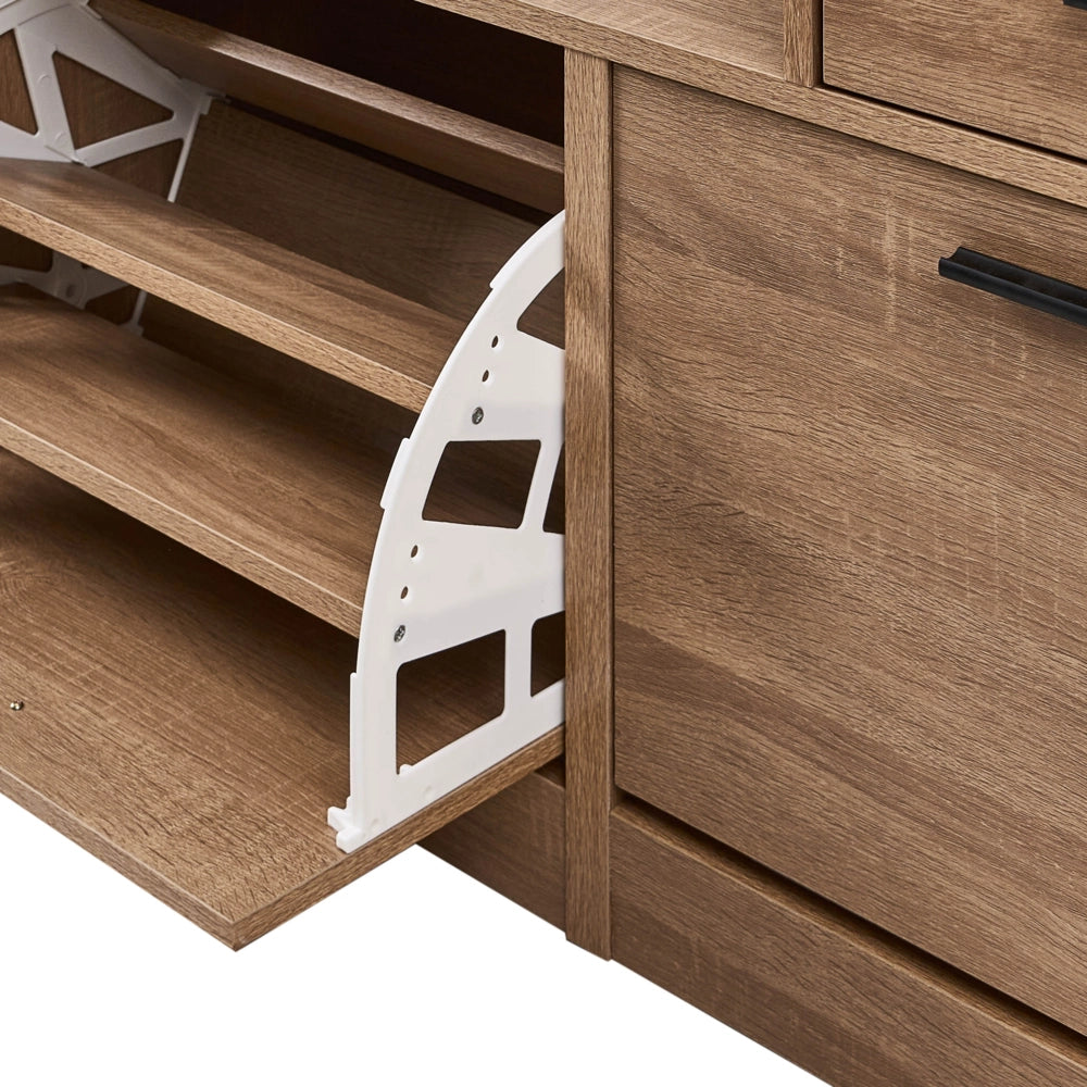Armadietto porta scarpe Marrone chiaro con sedile in truciolato 2 scomparti Design scandinavo corridoio