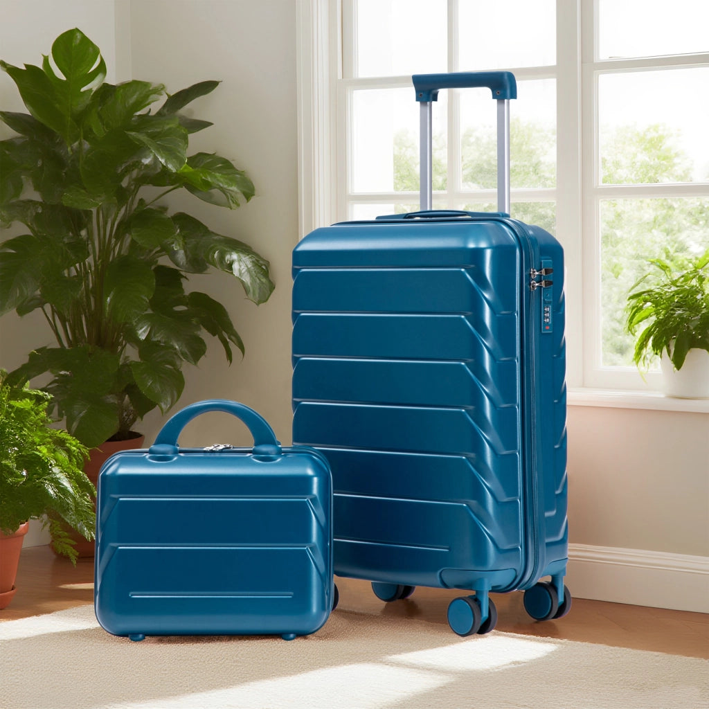 Set di due valigie girevoli in ABS da 14"/19" con lucchetto a combinazione e trousse da 14" (blu scuro)