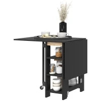 Tavolo da cucina o sala da pranzo pieghevole e rimovibile, 3 mensole, 2 abbattibili, design moderno, 120 x 60 x 75 cm, nero
