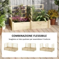 Letto per Orto con 3 Tralicci e 2 Fioriere in Legno di Abete con Fondo Aperto, 119x62.5x64 cm, color Legno