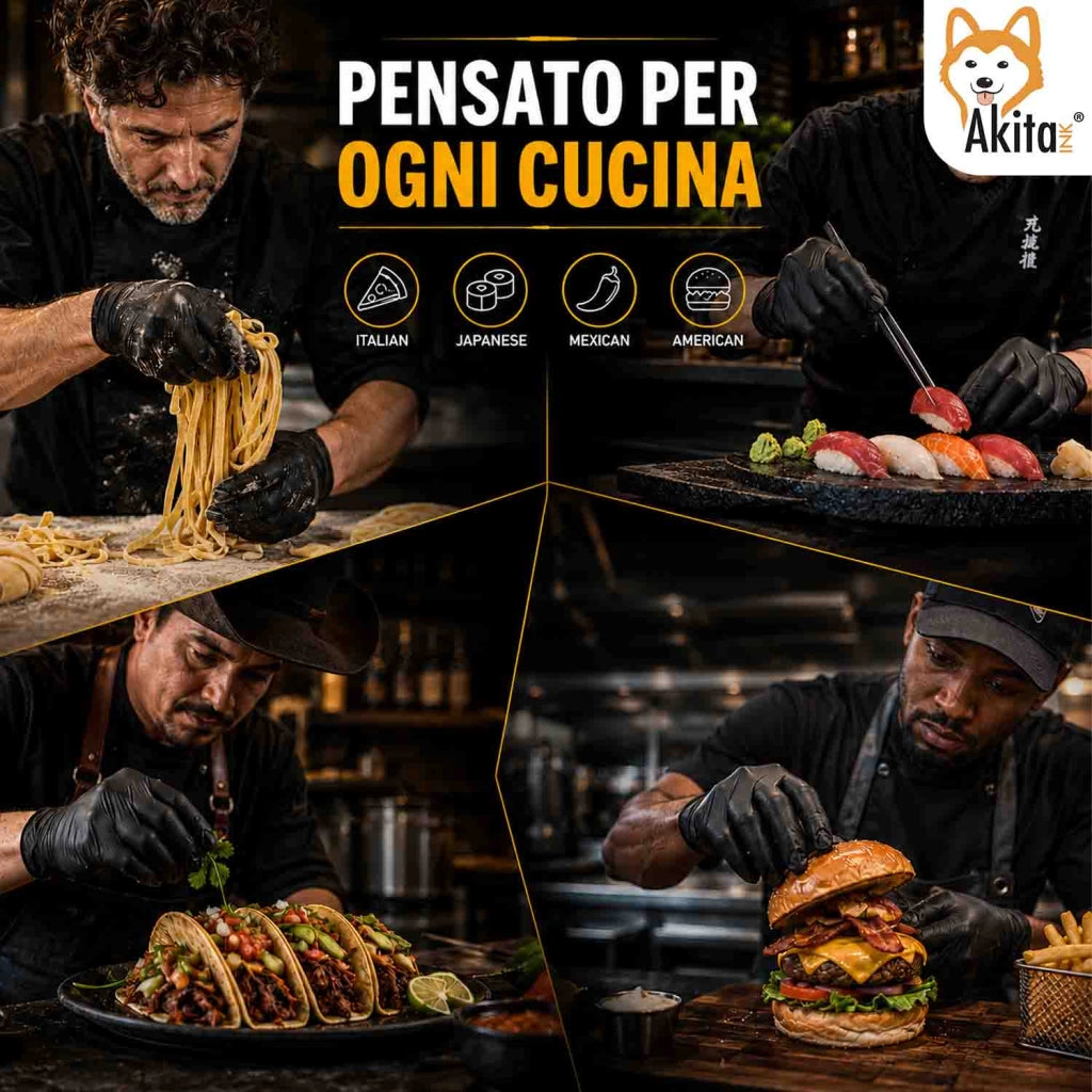 Akitaink Guanti Nitrile Neri Food Touch Chef Taglia M 100 Pz
