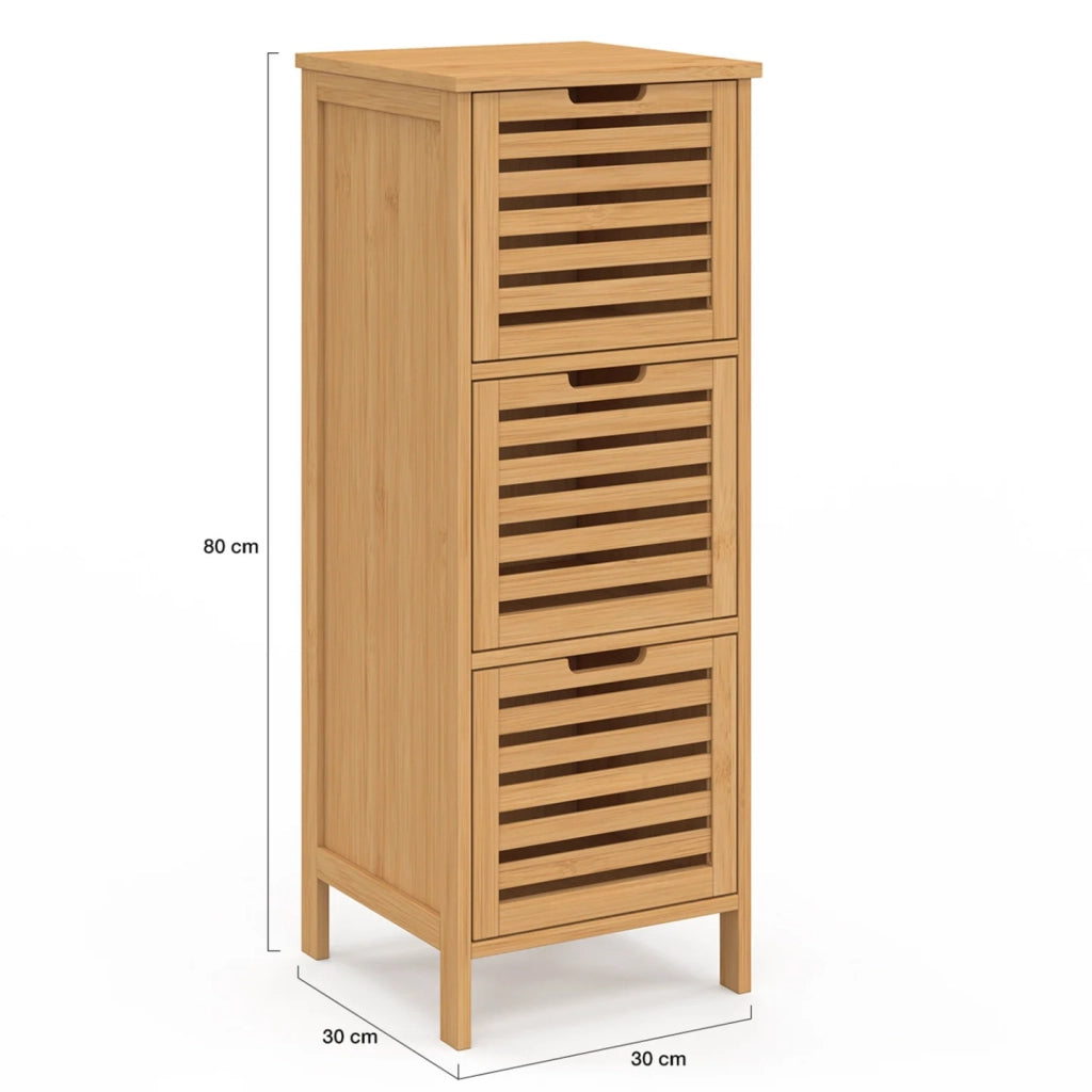 IDMarket - Mobile bagno BEA a 3 ante in bambù 30 x 30 x 80 cm