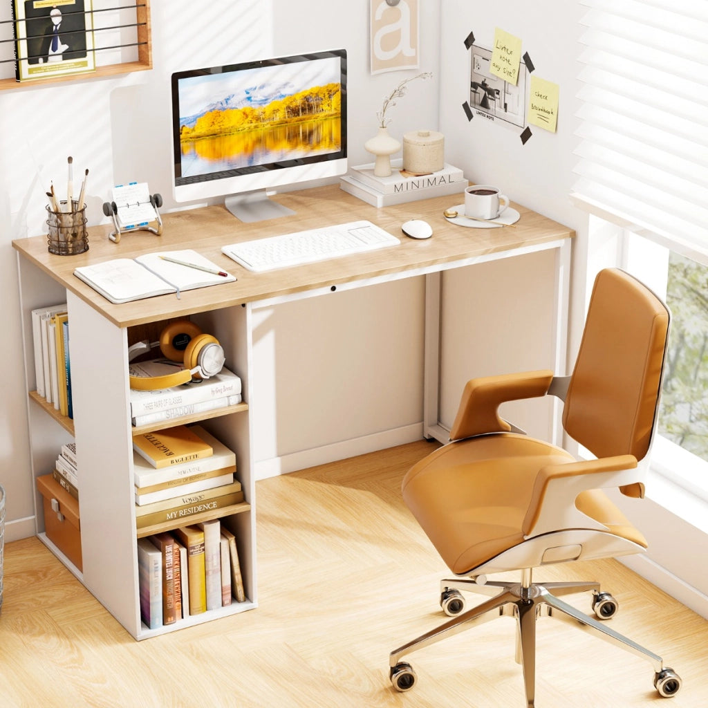 Scrivania per computer e struttura in metallo con 5 ripiani-Scrivania da ufficio per PC portatile Naturale