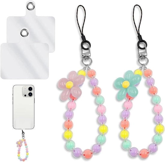 Catenella per smartphone con perle e polsiera corta per donne - Catena per smartphone universale con 2 iniettivi chiari - Accessorio pratico e stile