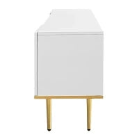 Mobiletto Porta TV Moderno con Piedini e Bordi Dorati, Due Ripiani e Due Cassetti, 165x36x55 cm, Bianco