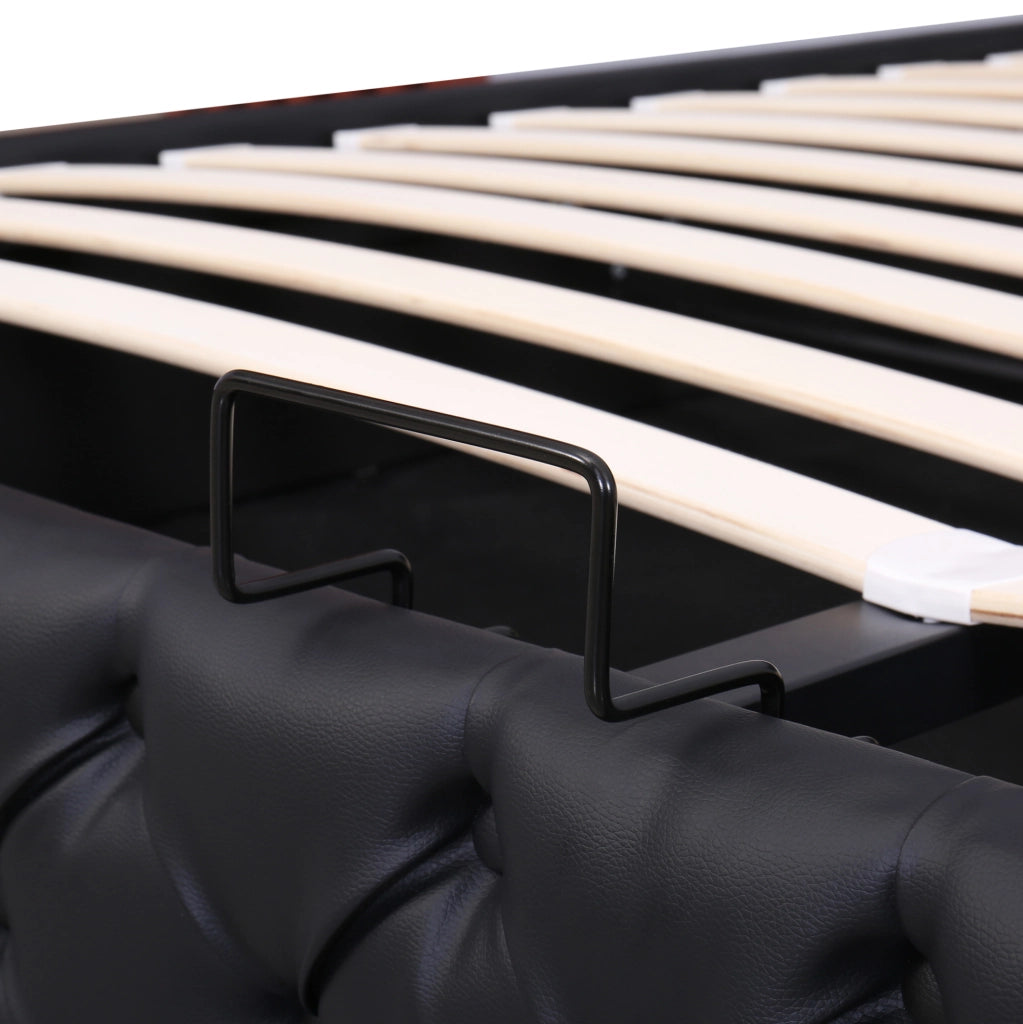 Letto contenitore imbottito 160x200 cm con LED; rete a doghe; PU nero