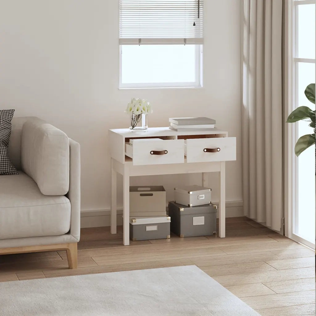 Tavolo Consolle Bianco 76,5x40x75 cm in Legno Massello di Pino 821750