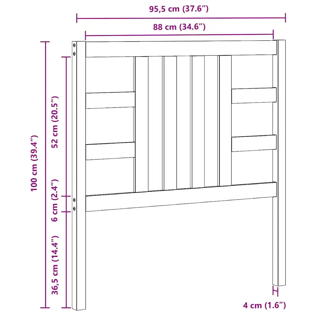 Testiera per Letto Ambra 96x4x100 cm in Legno Massello di Pino 817823