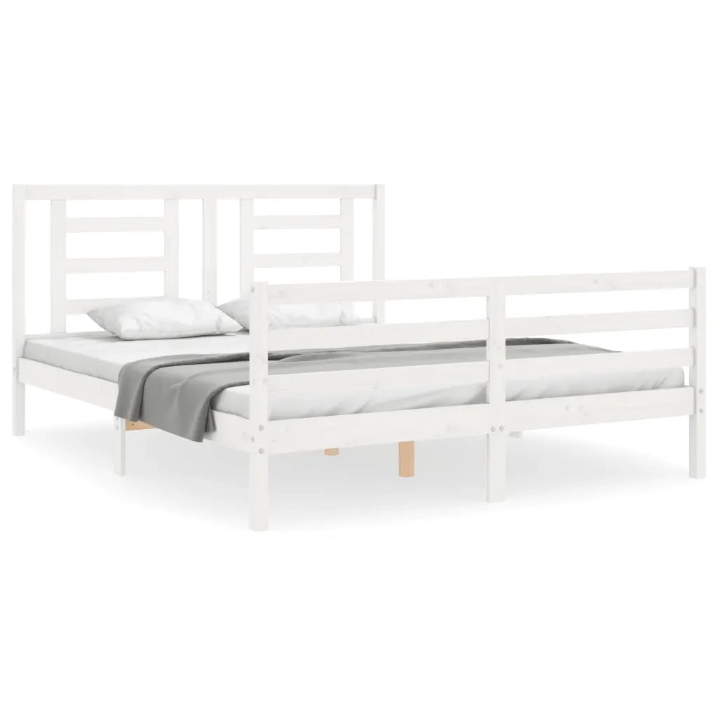 Giroletto con Testiera-Struttura Letto con testiera Bianco 160x200 cm Legno Massello 774600