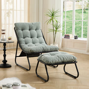 Fauteuil ext¨¦rieur patio avec pouf fauteuil inclinable confortable avec coussin moelleux et reposepied id¨¦al pour le salon la chambre la salle de lecture cadre noir avec coussin vert clair
