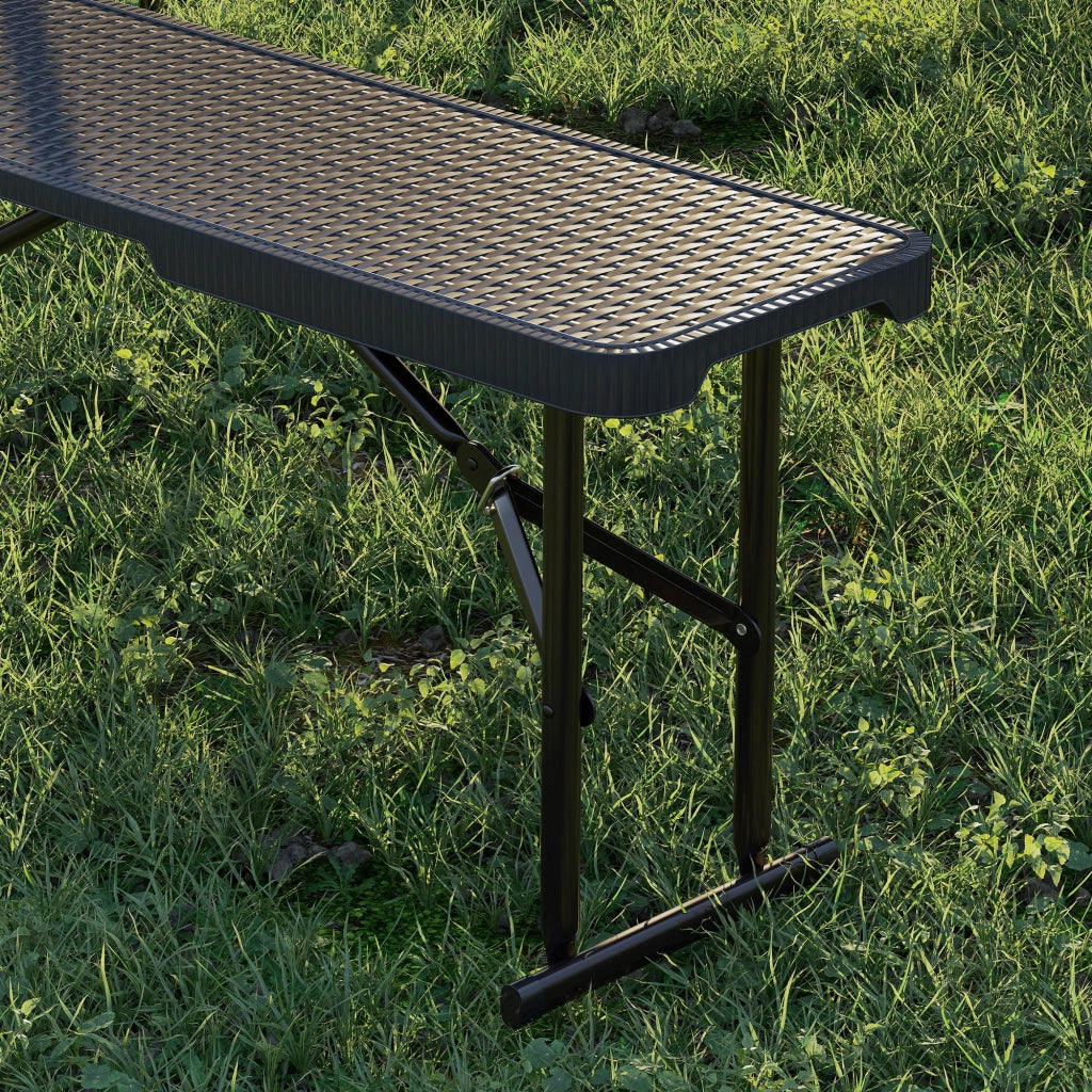 Set da Pic Nic Pieghevole a 3 Pezzi con Tavolo e 2 Panche in HDPE e Metallo Nero