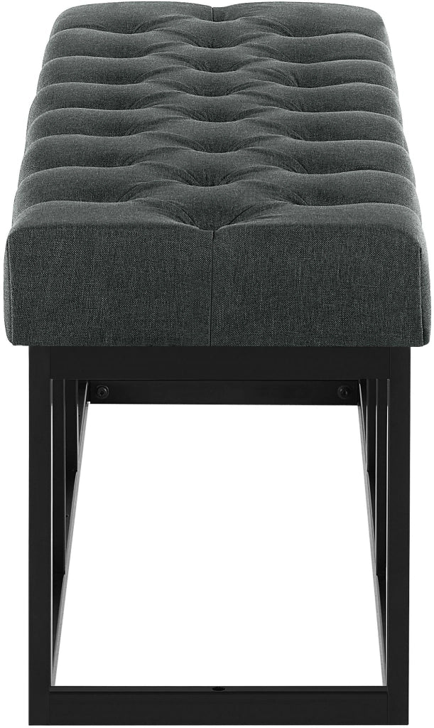 Panca design AMUN in metallo nero opaco e tessuto grigio scuro,120 cm