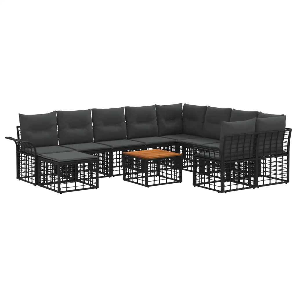 Set di divani da esterno 11 pz Nero e Grigio scuro polyrattan 3437819