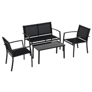 Set giardino esterno 4 pezzi con divano 2 posti, 2 sedie e tavolino in vetro ¨C zephmum ¨C nero, cuscini inclusi