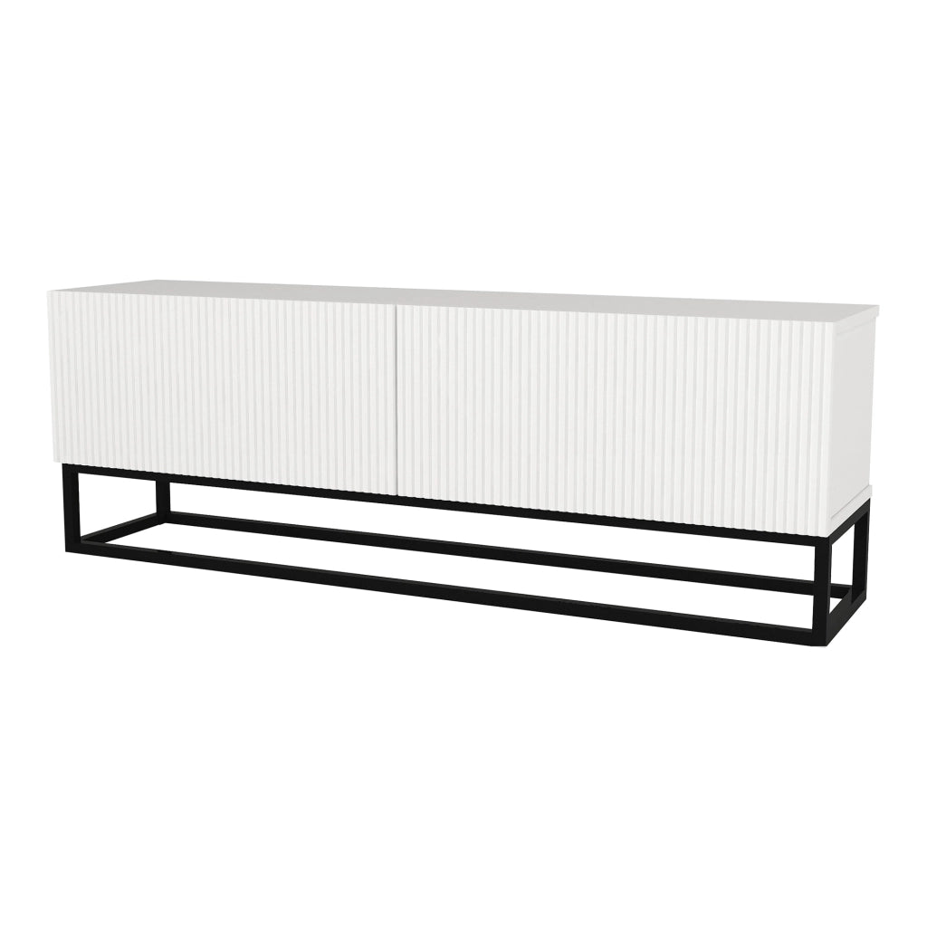 Mobile Porta TV Verpsboga a 2 Ante Decorative e Telaio Lungo in Metallo 135x32x47 cm - Bianco [en.casa]