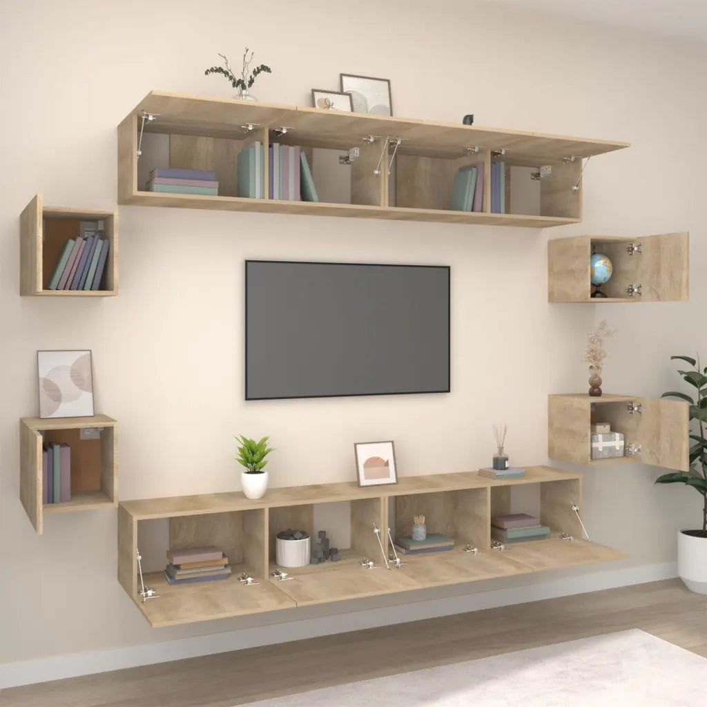 Set Mobili Porta TV 8pz Rovere Sonoma in Legno Multistrato cod mxl 67327