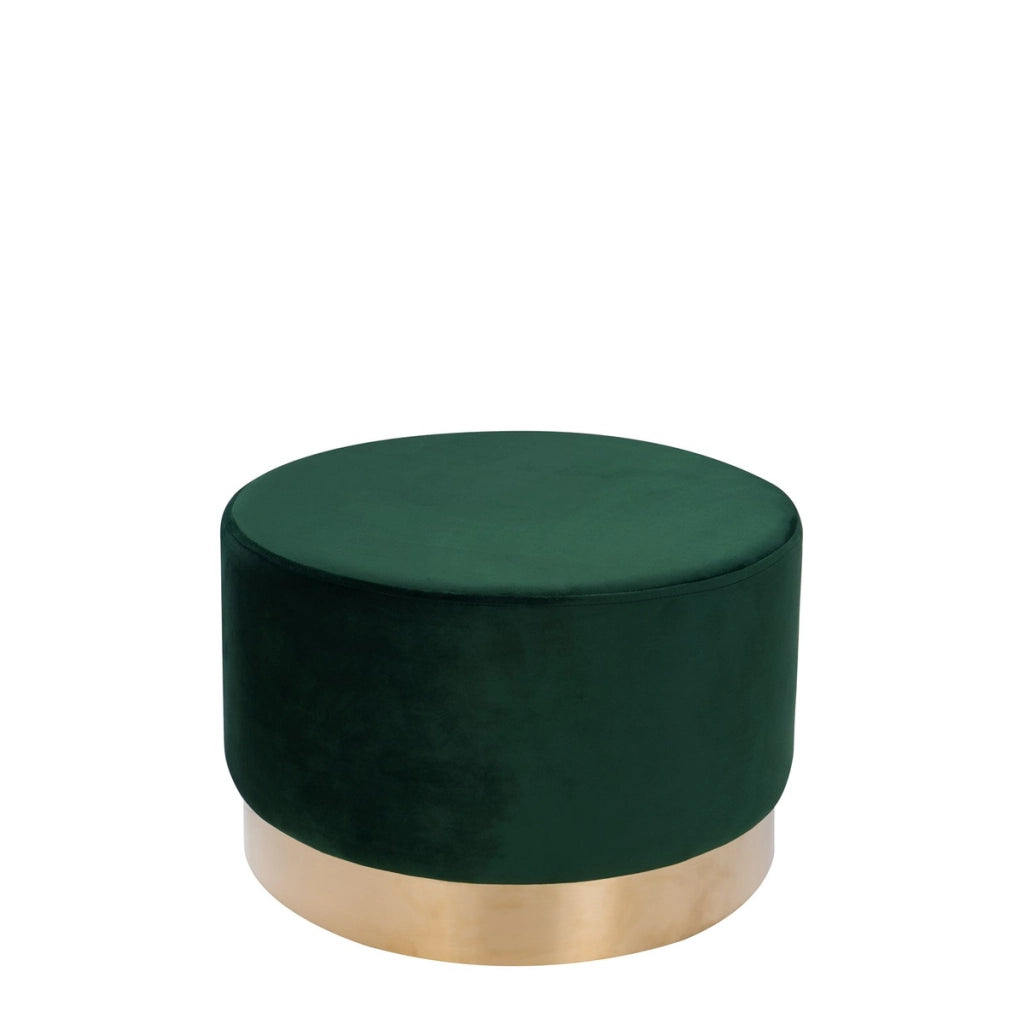 Pouf tondo Nano in velluto verde bosco con base dorata