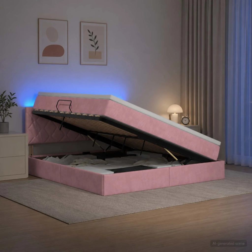 Letto con contenitore LED e materasso Rosa 140 x 200 cm Velluto 3459317