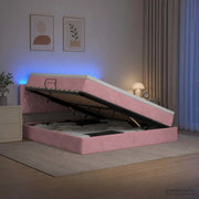 Letto con contenitore LED e materasso Rosa 140 x 200 cm Velluto 3459317
