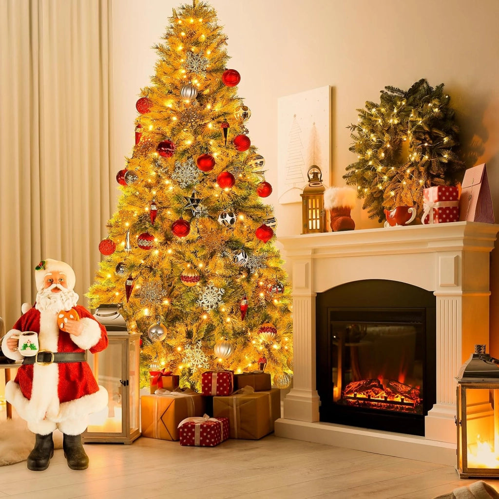 Albero di Natale artificiale, abete Nordmann Premium, aghi di pino pretrattati, rami densi, albero di Natale con supporto in legno fatto a mano (270 cm)