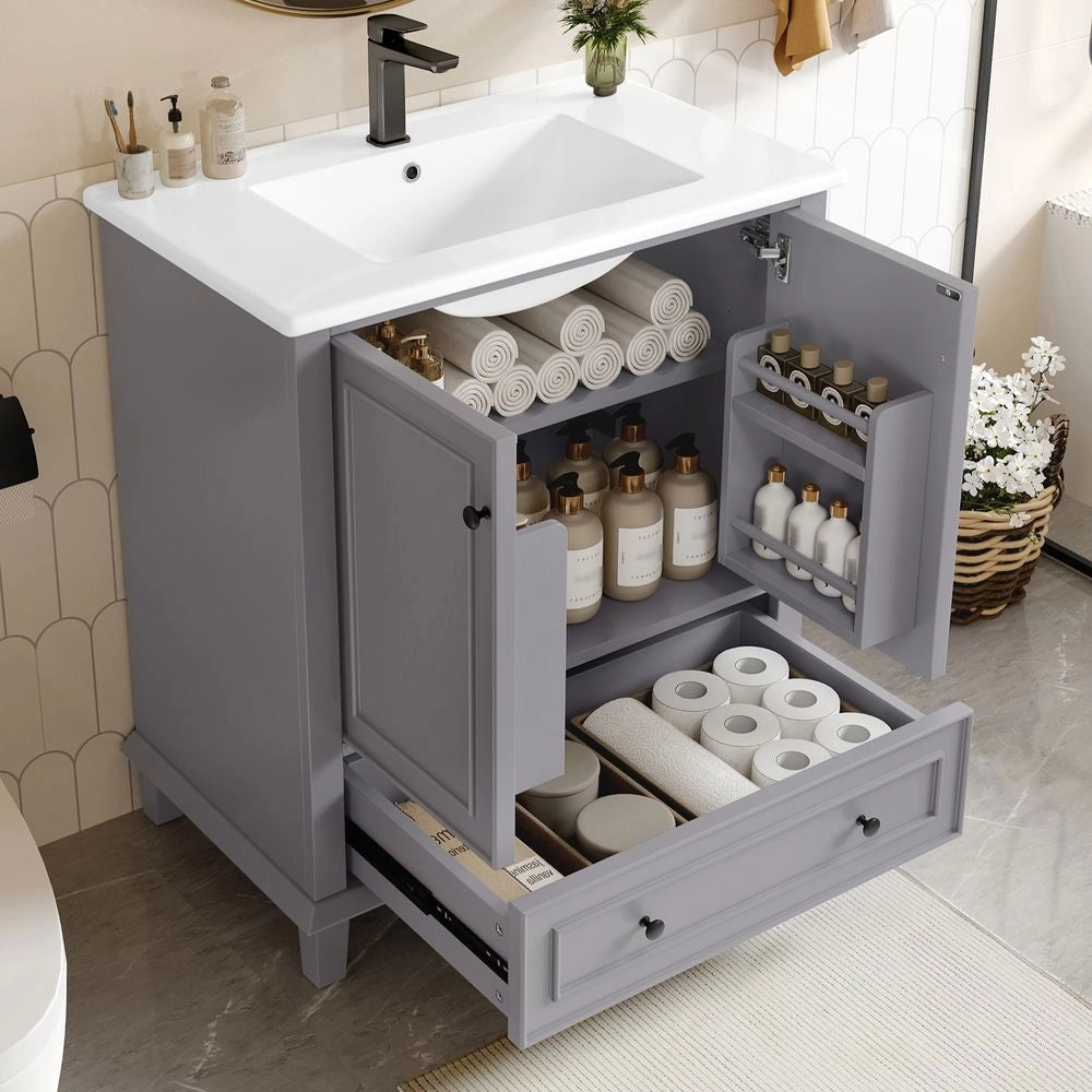 Mobile per bagno con lavabo - Xylo - 76x46x87cm - Grigio - Piedi in legno massello, resistente all'umidit??, ampio spazio di archiviazione