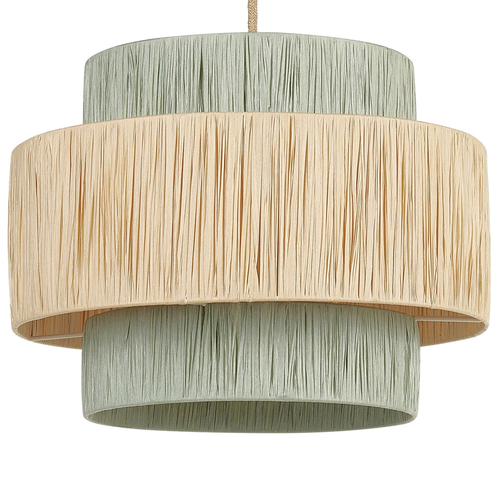 Lampada a sospensione con paralume in carta naturale e verde Japandi in stile naturale con cavo di iuta