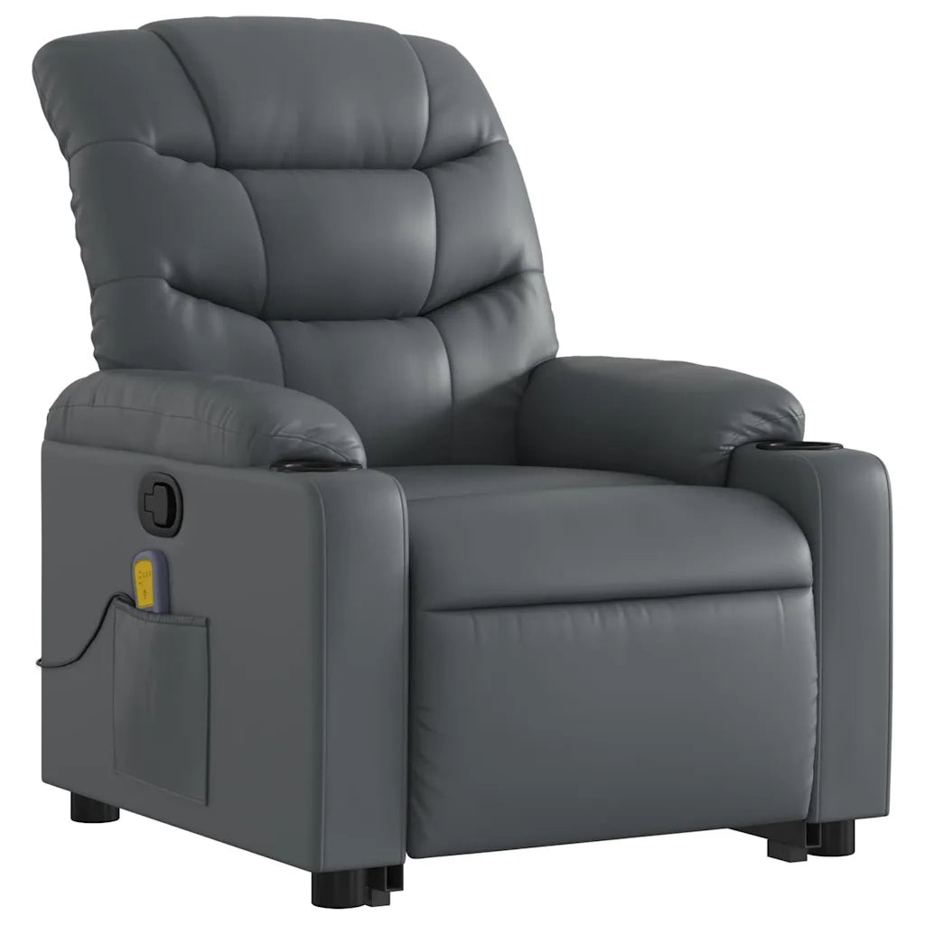 Poltrona Alzapersona Reclinabile Massaggio Grigio Similpelle 3206609