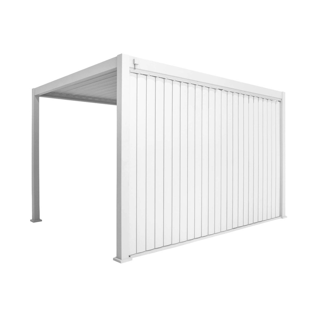 Pergola bioclimatica 3x4m in alluminio + pannello verticale 4m, bianco