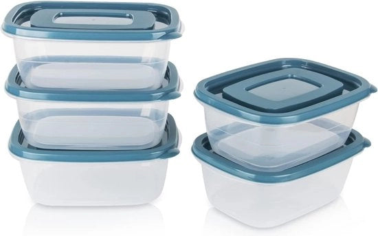 5 set di contenitori in plastica rettangolari con coperchi per contenitori di conservazione alimentare 1000 ml per contenitore azzurro